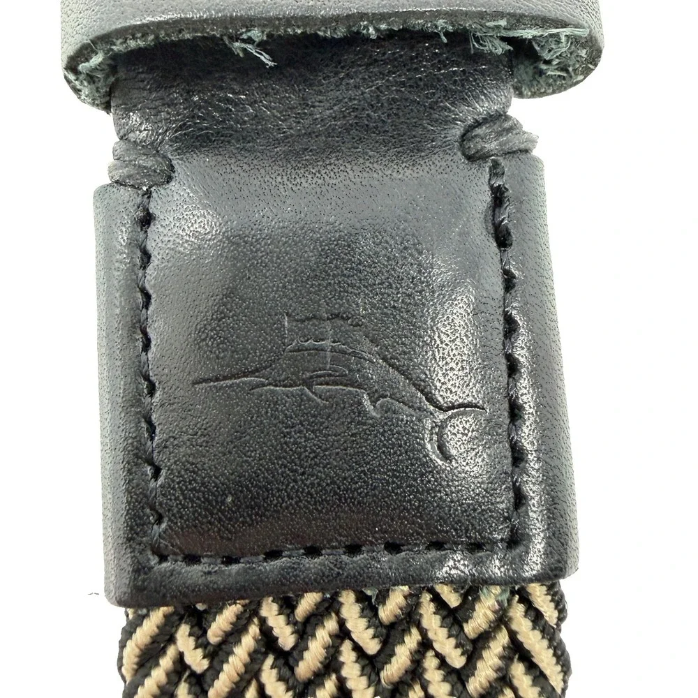 Tommy Bahama Braided Stretch Men's Belt‎ Leather Trim Black Tan L/XL